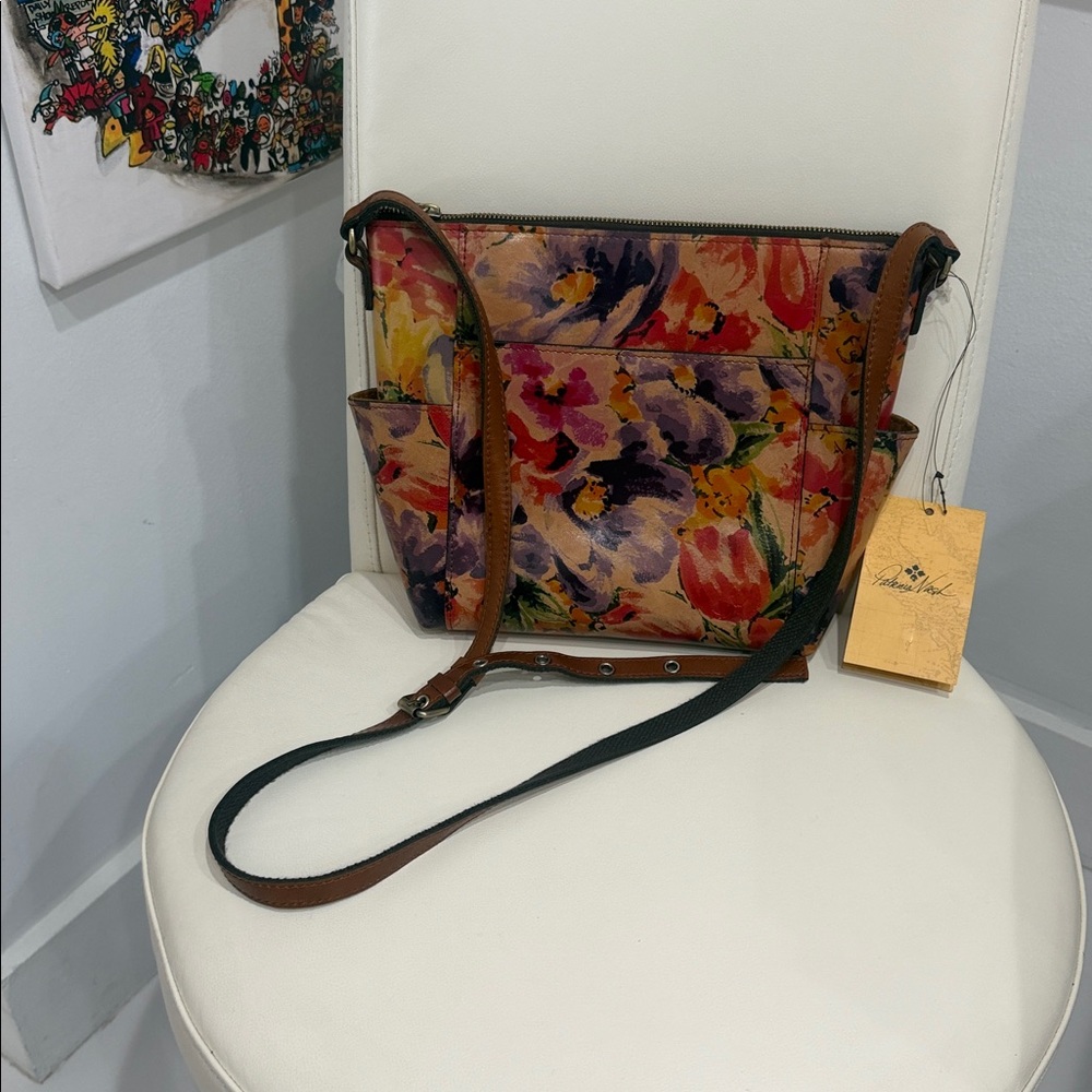 Patricia Nash Aveley Rainforest Print Multi Color Floral Leather Crossbody Bag